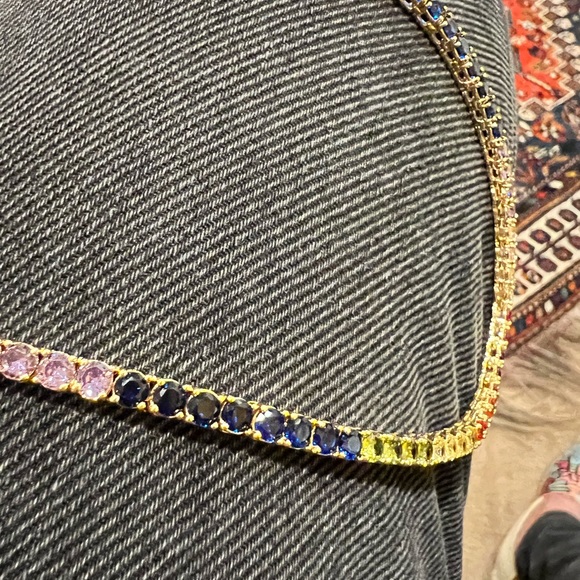 NWOT- Chain Rainbow 17” Long .25” thick Cubic zirconia tennis chain gold color - Picture 14 of 17